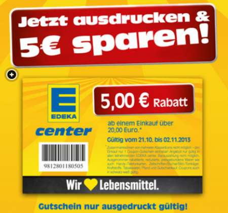 5€ Edeka-Gutschein (Mindesteinkauf 20€) für Edeka Märkte im Raum