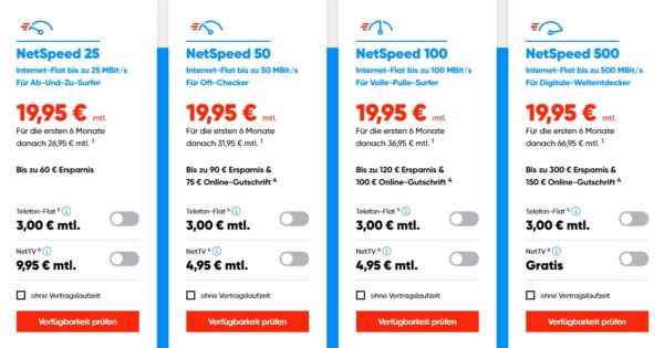 NetCologne - NetSpeed - Tarifübersicht