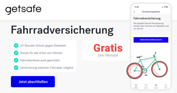 Getsafe - Fahrradversicherung - Kostenlos - Guthaben - Banner