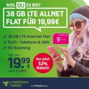 *KRACHER* *TELEKOM-NETZ* 38 GB LTE + Alles-Flat + VoLTE & WLAN Call (eSIM möglich) für 19,99€/Monat