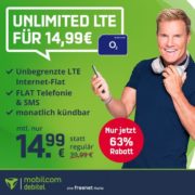 *MTL. KÜNDBAR* md o2 Free Unlimited Smart-Tarif (Allnet, SMS, LTE-Flatrate) für 14,99€/Monat