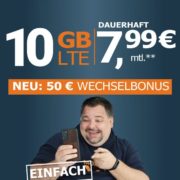 *JETZT 50€ BONUS* 10 GB LTE Allnet-Flat im Vodafone-Netz für 7,99€/Monat