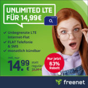 *MTL. KÜNDBAR* o2 Free Unlimited Smart-Tarif (Allnet, SMS, LTE-Flatrate) für 14,99€/Monat