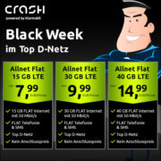*TOP* crash - Black Week-Tarife: Crash Allnet Flat 15 GB LTE-Tarif für 7,99€/Monat (30 GB für 9,99€/Monat & 40 GB für 14,99€/Monat)