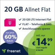 *TELEKOM-KRACHER 0€ AG* 20GB LTE Allnet-Flat (VoLTE , WLAN Call, eSIM) für nur 14,99€/Monat
