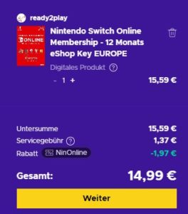 Online-Mitgliedschaft Nintendo Monate) (12 für für 14,99€ 25,99€ Family // Switch