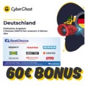 TOP 🚀 🤑 2 Jahre CyberGhost VPN für 67,76€ + 60€ Bonus