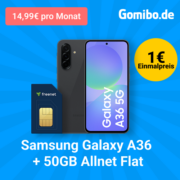 *WEEKEND-DEAL* Samsung Galaxy A36 + 50GB 5G + Alles-Flat im Telekom-Netz für 14,99€/Monat - eff. 0,03€/Monat