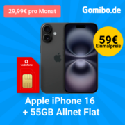*WEEKEND-DEAL* Apple iPhone 16 128GB + 45GB 5G + Alles-Flat im Vodafone-Netz für 34,99€/Monat - eff. 3,49€/Monat