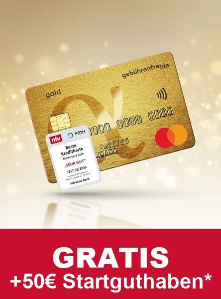 Advanzia Mastercard Gold gebührenfrei mit 50 Euro Startguthaben