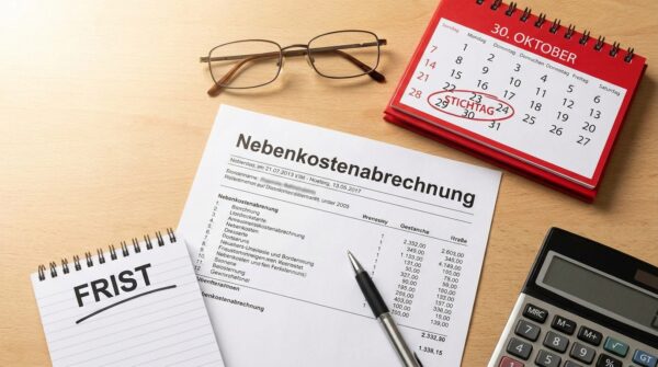 Nebenkostenabrechnung mit markiertem Stichtag und Frist für Vermieter