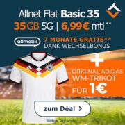 Allmobil: adidas Deutschland Heimtrikot 2026 + bis zu 80GB + Alles-Flat im Vodafone-Netz ab 6,99 €/Monat