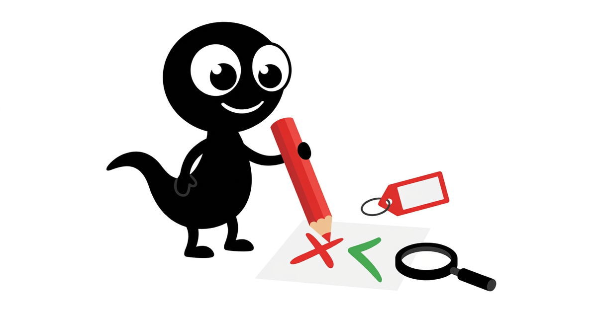 Korrekturrichtlinie von MonsterDealz.de – das MonsterDealz-Monster korrigiert einen Fehler mit Stift und Häkchen