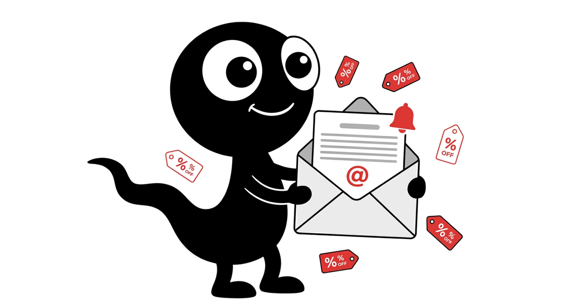 MonsterDealz-Monster mit Briefumschlag und Benachrichtigung – Newsletter-Anmeldung