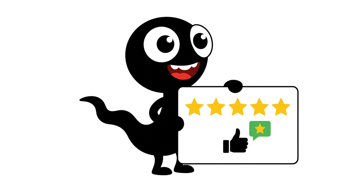 MonsterDealz-Monster mit 5-Sterne-Bewertungskarte und Daumen hoch – Trustpilot-Bewertungen