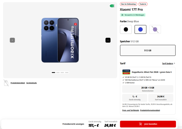 Xiaomi 17T Pro mit Vertrag Xiaomi 17T Pro mit Vertrag