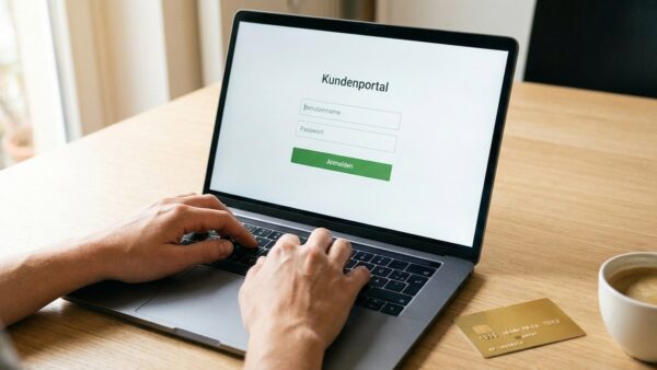 Advanzia Login im Kundenportal der gebührenfrei Mastercard Gold am Laptop
