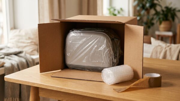 amazon retourenkauf was ist das v2 Amazon Retourenkauf: geöffneter Versandkarton mit eingepacktem Elektrogerät und Verpackungsmaterial