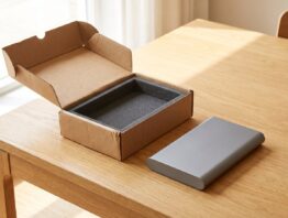 Geöffneter Retouren-Karton mit Elektronikgerät als Beispiel für Amazon Warehouse Ware