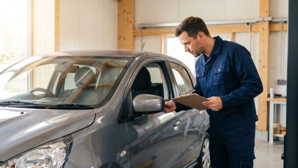 Fahrzeugbewertung durch Gutachter — Prüfung eines Gebrauchtwagens in der Werkstatt