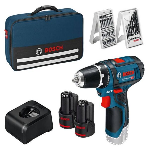 Bosch Professional GSR 12V-15 Akku-Bohrschrauber mit 2 Akkus und Tasche