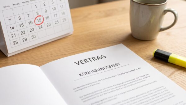 Mitgliedsvertrag und Kalender zur Prüfung der Kündigungsfrist