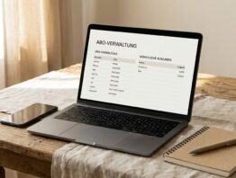 Laptop mit Abo-Verwaltung und Smartphone