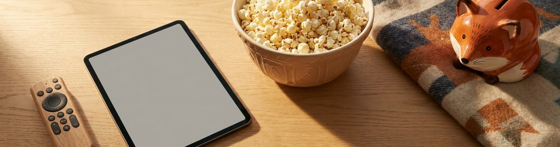 Familien-Streaming Fernbedienung Tablet und Sparschwein