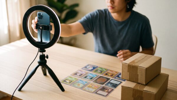 ebay live verkaufen Bei eBay Live verkaufen Streaming-Setup mit Ringlicht und Stativ