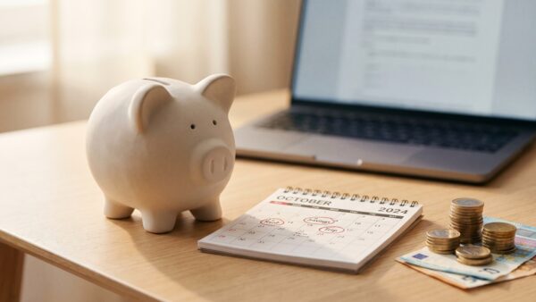 Sparschwein und Kalender als Symbol für den monatlichen Fondssparplan