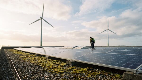 Photovoltaik-Module auf dem Dach einer Gewerbehalle