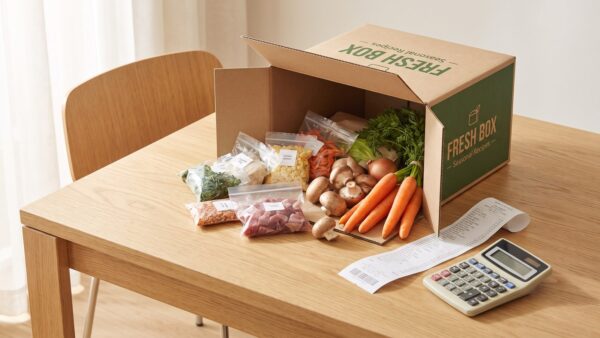 hellofresh kuendigen d Kochbox mit Zutaten und Kassenbon zur Kostenrechnung