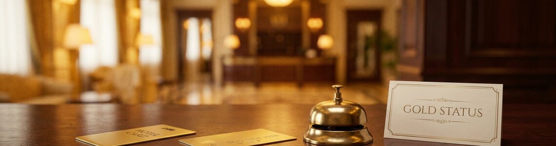 Hilton Gold Status Karte an eleganter Hotelrezeption