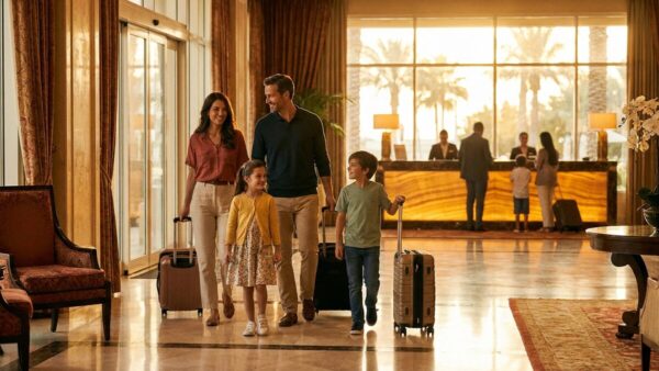 hilton pooling familienurlaub Familienurlaub mit gepoolten Hilton Punkten – Familie in der Hotellobby