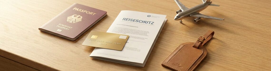 Kreditkarte mit Reiseversicherung Reisepass und Reiseschutz-Dokument