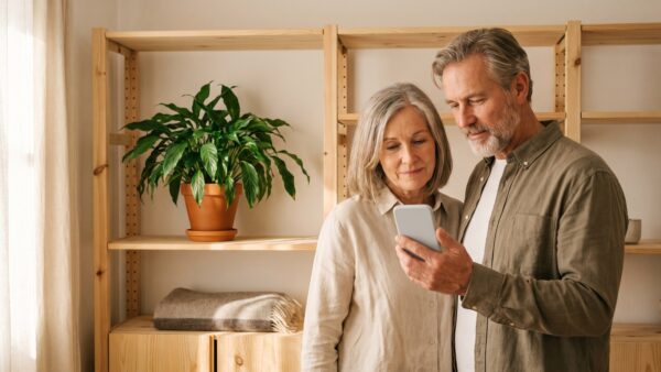 ikea rabattcode einloesen Paar prĂĽft IKEA Angebote und Family Preise am Smartphone