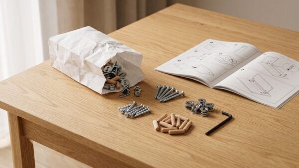 ikea zweite chance ersatzteile IKEA Ersatzteile wie Schrauben, Dübel und Beschläge neben einer Montageanleitung