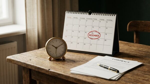 kuendigung vorlage fristen Kalender mit markierter Kündigungsfrist und Vertragsunterlagen für die Vertragsverlängerung