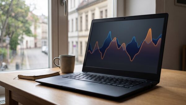 Preisverlauf-Diagramm auf dem Notebook-Bildschirm zur Prüfung von Laptop-Angeboten