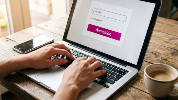 magenta tv login anmeldung MagentaTV Login Anmeldemaske mit E-Mail und Passwort am Laptop