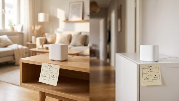 router mesh Zwei Mesh-Satelliten in unterschiedlichen Räumen einer Wohnung