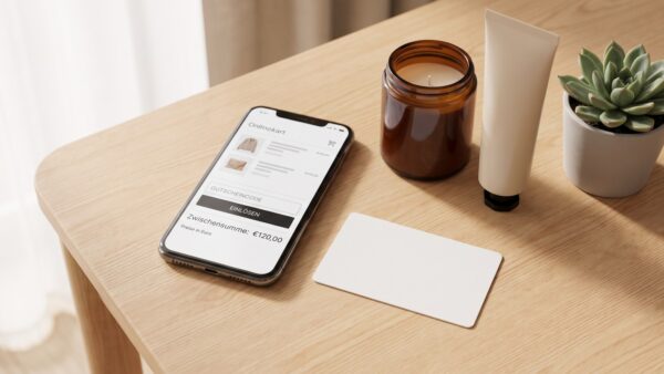 SHOP APOTHEKE Gutschein am Smartphone mit Rabattcode-Feld und Pflegeprodukten