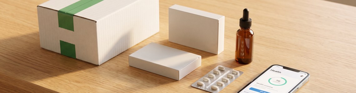SHOP APOTHEKE Gutschein Ratgeber Header mit Versandkarton und Medikamenten