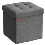 SONGMICS Aufbewahrungshocker faltbar 30x30 cm würfelförmiger Fußhocker mit Aufbewahrung belastbar bis 130 kg Dunkelgrau