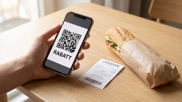 subway gutscheine kanaele Subway Gutscheine per QR-Code auf dem Smartphone neben einem Papier-Coupon