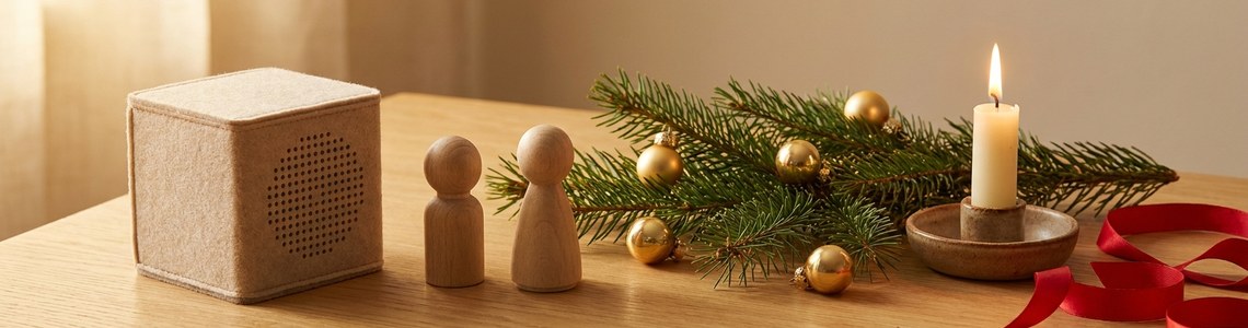 Adventskalender Hoerfigur mit Tannenzweigen und Weihnachtsdeko