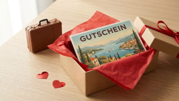 Travelcircus Gutschein verschenken: PDF-Gutschein als Geschenk verpackt