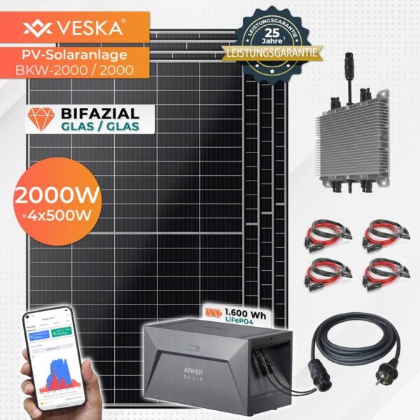 VESKA 2000W Balkonkraftwerk mit 1,6 kWh Speicher