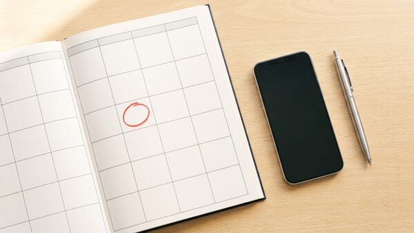wechsel kalender Kalender mit markiertem Termin neben einem Smartphone und einem Kugelschreiber
