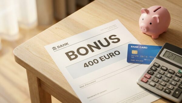 willkommensbonus girokonto praemie Girokonto-PrÀmie als Willkommensbonus: Bankdokument mit 400 Euro Bonus, Bankkarte und Sparschwein